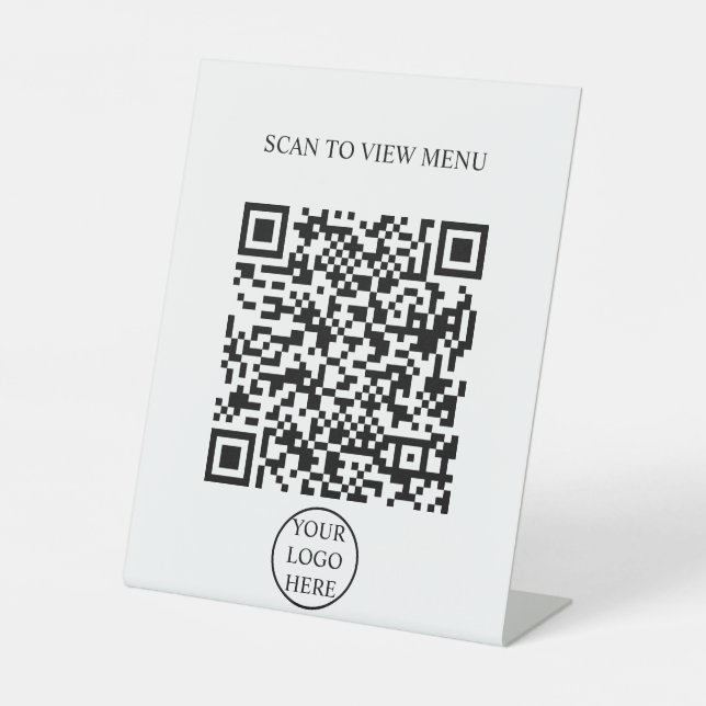 Modern Simple black & white Scan QR Code Menu  Pedestal Sign (Front)