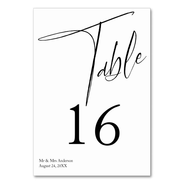Modern Simple Black & White Table Number (Front)