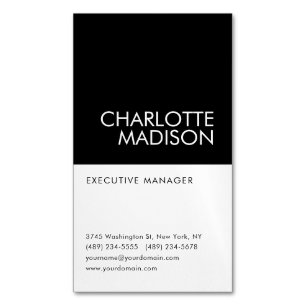 Modern Simple Black White Trendy Minimalist Plain Magnetic Business Card