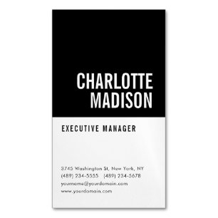 Modern Simple Black White Trendy Minimalist Plain Magnetic Business Card