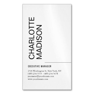 Modern Simple Black White Trendy Minimalist Plain Magnetic Business Card