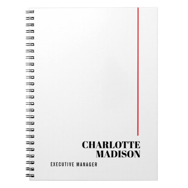 Modern Simple Black White Trendy Minimalist Plain  Notebook (Front)