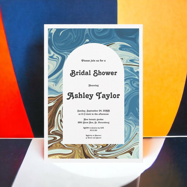 Modern Simple Blue Abstract Art Bridal Shower Invitation (Creator Uploaded)