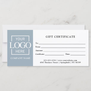 Modern Simple Blue Business Logo Gift Certificate