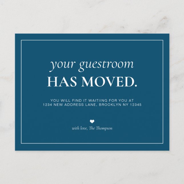 Modern Simple Blue Guest Room We've Moved Moving Announcement Postcard (Front)