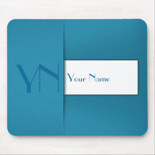 Modern Simple Blue Monogram Name Mouse Mat