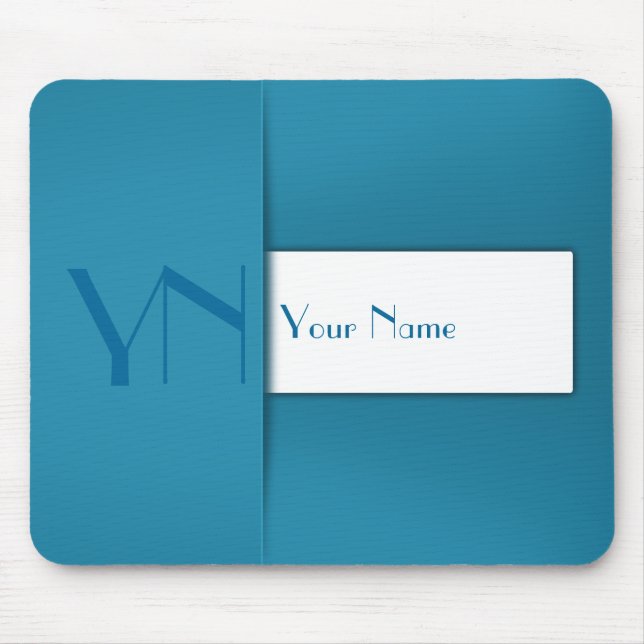 Modern Simple Blue Monogram Name Mouse Mat (Front)