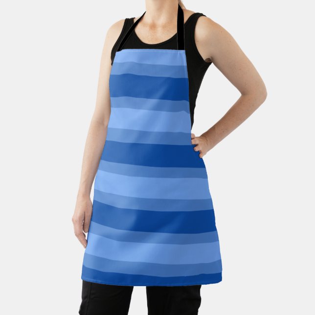 Modern Simple blue Navy Two Tone Stripe name Apron (Insitu)