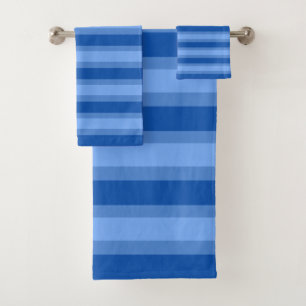 Modern Simple blue Navy Two Tone Stripe name Bath Towel Set