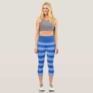 Modern Simple blue Navy Two Tone Stripe name Capri Leggings