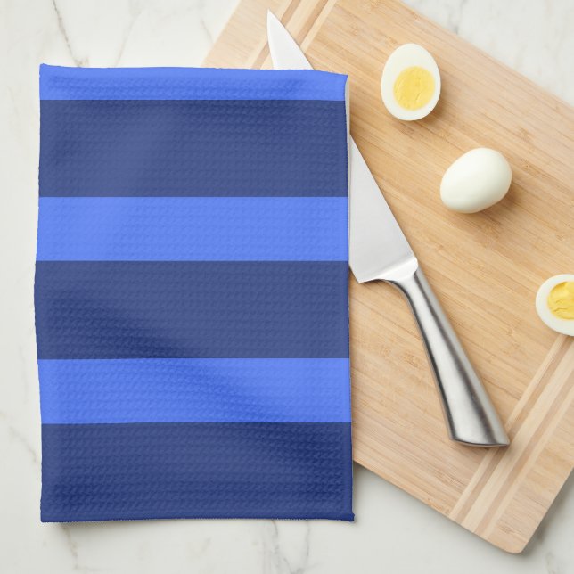 Modern Simple blue Navy Two Tone Stripe name Tea Towel (Quarter Fold)