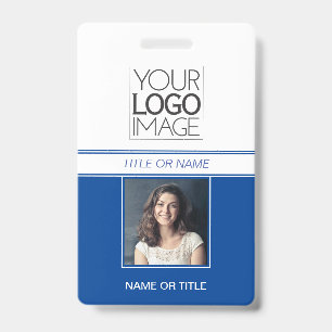Modern Simple Blue Photo Professional Name Tag ID Badge