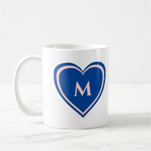 Modern Simple Blue Pink Heart Monogram Coffee Mug