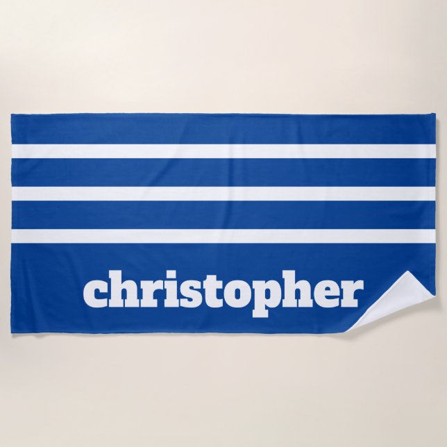 Modern Simple Blue Pool Monogram Name Beach Towel (Front)