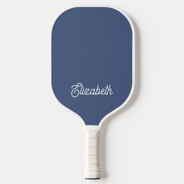 Modern Simple Blue Script Custom Name Pickleball Paddle (Front)