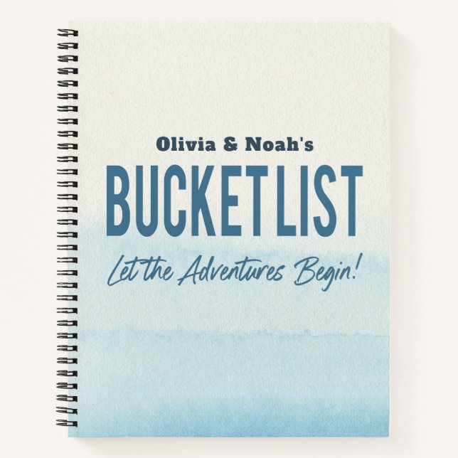 Modern Simple Blue Watercolor Adventure Bucket Notebook (Front)