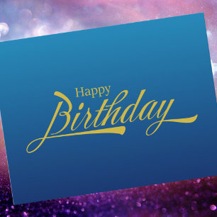 Modern Simple Blue Watercolor Happy Birthday Postcard