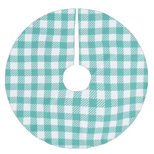 Modern Simple Blue White Gingham Check Brushed Polyester Tree Skirt