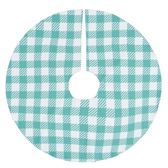 Modern Simple Blue White Gingham Check Brushed Polyester Tree Skirt (Front)