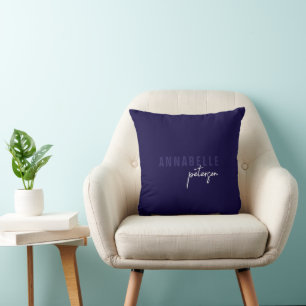 Modern Simple Blue & White Minimal Script Cushion