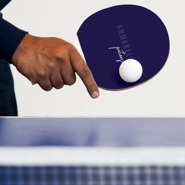 Modern Simple Blue & White Minimal Script Ping Pong Paddle (Insitu)