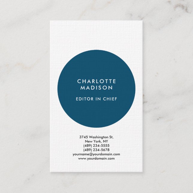 Modern Simple Blue White Minimalist Plain Business Card (Front)