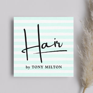 Modern Simple Blue White Stripes Bold Hairstylist Square Business Card