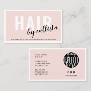 Modern Simple Blush Pink Border Logo Hairstylist Business Card