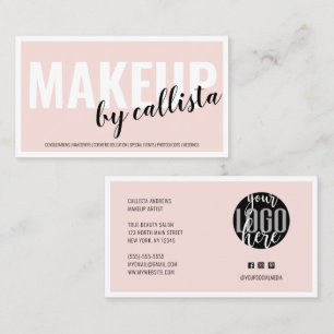 Modern Simple Blush Pink Border Logo Makeup Artist Business Card