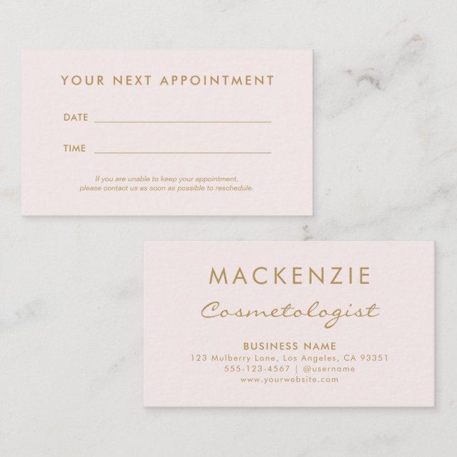 Modern Simple Blush Pink Salon Appointment Card (Front/Back)