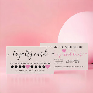 Modern simple blush pink script makeup 10 loyalty card