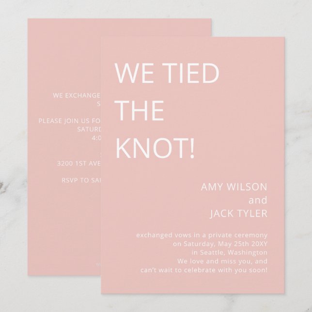 Modern Simple Blush Pink Wedding Announcement (Front/Back)