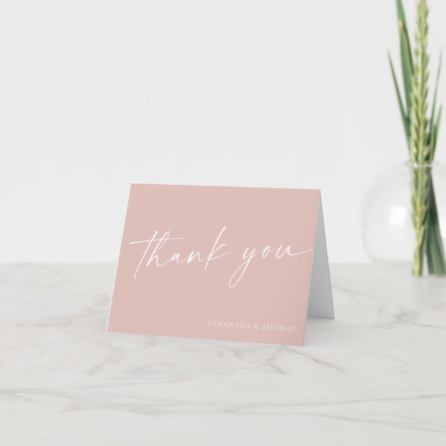 Modern simple blush pink white script thank you card (Front)