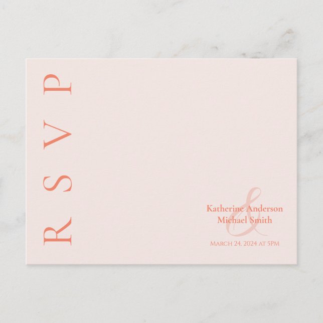 Modern Simple Blush-RSVP-Wedding- Postcard (Front)