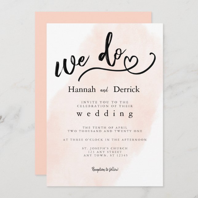 Modern Simple Blush We Do Typography Wedding Invitation (Front/Back)