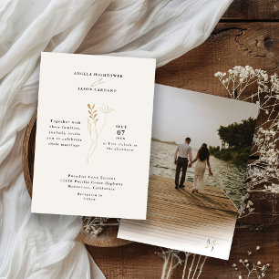 Modern Simple Boho Floral Photo Wedding Invitation