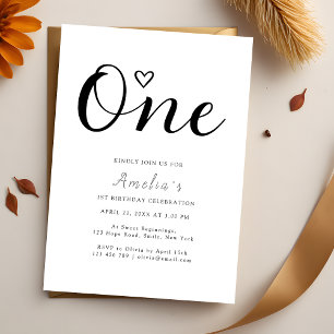Modern Simple Boho Heart First Birthday Invitation