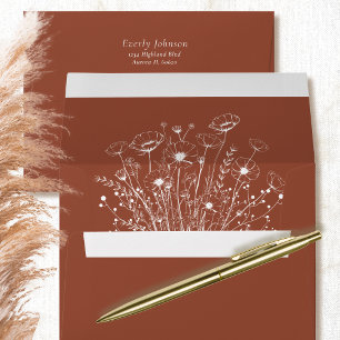 Modern Simple Boho Terracotta Wildflower Wedding Envelope