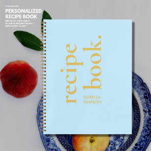 Modern Simple Bold Blue and Gold Monogram Recipe Notebook