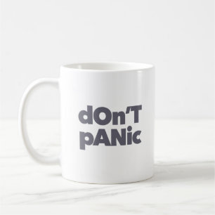 Modern, simple, bold cool graphic of Don't Panic Coffee Mug