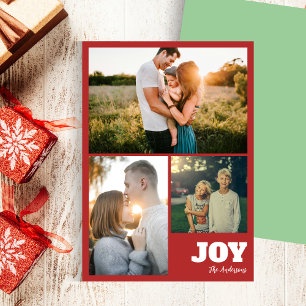 Modern Simple Bold Joy 3 Photo Collage Holiday Card