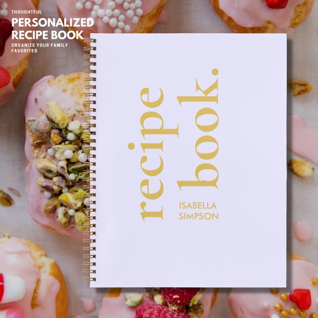 Modern Simple Bold Lilac and Gold Monogram Recipe Notebook (Creator Uploaded)