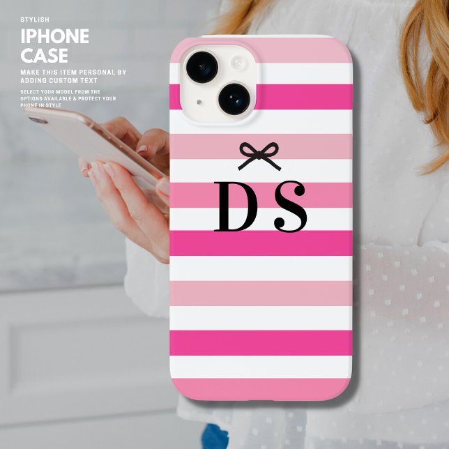Modern Simple Bold Pink Stripe Bow Name Case-Mate iPhone Case (Creator Uploaded)
