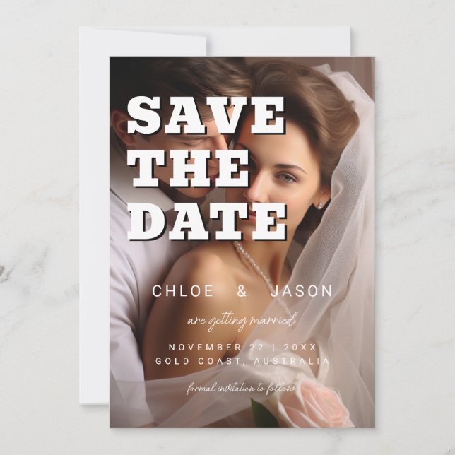 Modern Simple Bold Script  Elegant  Photo Wedding Save The Date (Front)
