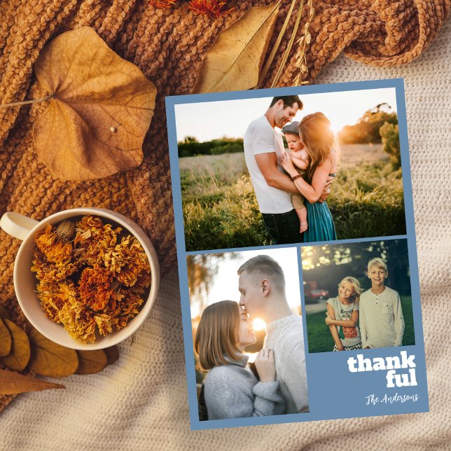 Modern Simple Bold Thanksgiving 3 Photo Collage Holiday Card (Creator Uploaded)