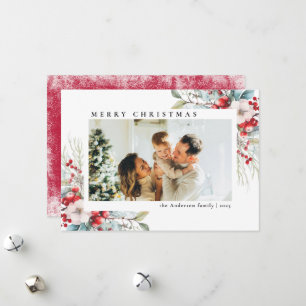 Modern Simple Botanical Berries Photo Christmas Holiday Card