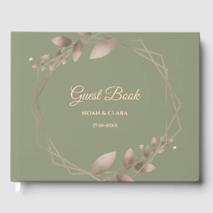 Modern Simple botanical elegant sage green gold  Guest Book