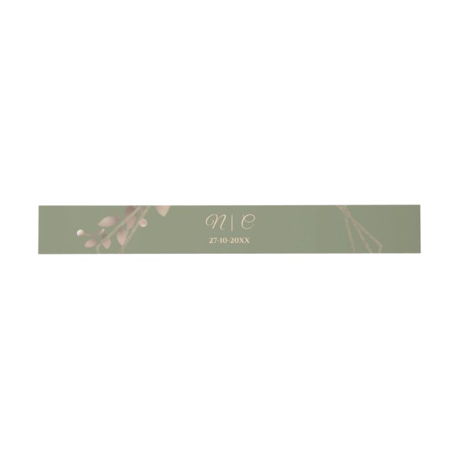 Modern Simple botanical elegant sage green gold  Invitation Belly Band (Flat)
