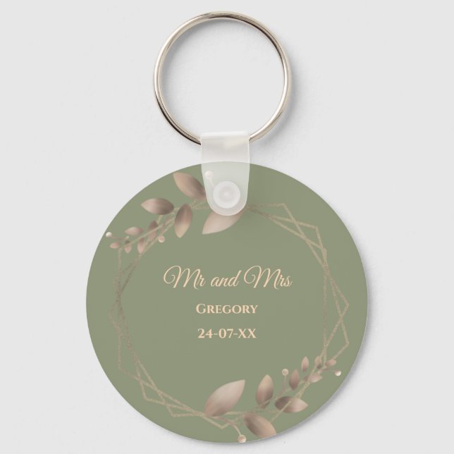 Modern Simple botanical elegant sage green gold  Key Ring (Front)