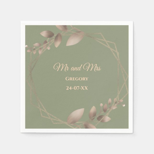 Modern Simple botanical elegant sage green gold  Napkin (Front)